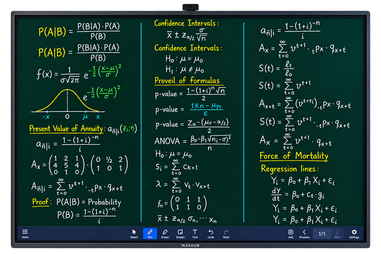 Actuarial Science Digital Board Formulas
